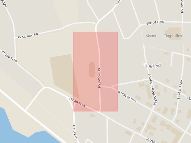 Karta som med röd fyrkant ramar in Tingsås, Tingsryd, Kronobergs län