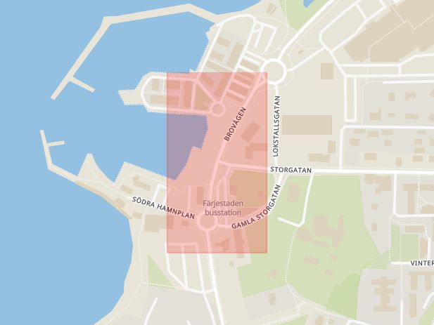 Karta som med röd fyrkant ramar in Trafikplats Färjestaden, Mörbylånga, Kalmar län