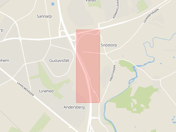 Karta som med röd fyrkant ramar in Halmstad, Fyllebro, Hallands län