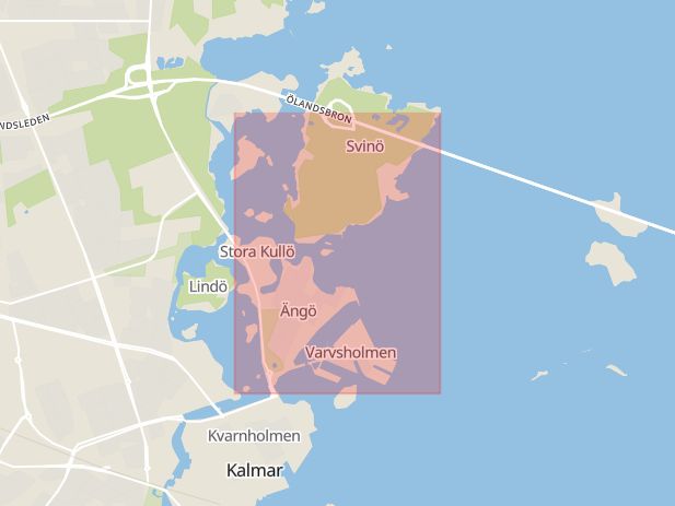Karta som med röd fyrkant ramar in Ängö, Kalmar, Kalmar län