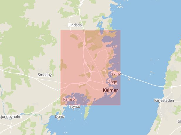 Karta som med röd fyrkant ramar in Tingsrätten, Kalmar, Kalmar län