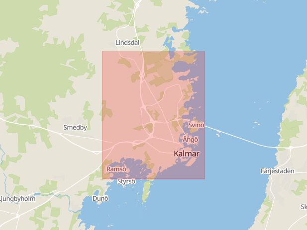 Karta som med röd fyrkant ramar in Kalmar län