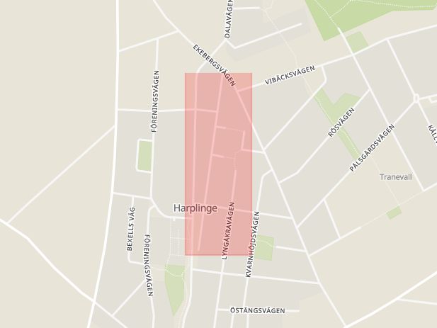 Karta som med röd fyrkant ramar in Blåklintsvägen, Varberg, Hantverksvägen, Halmstad, Hallands län