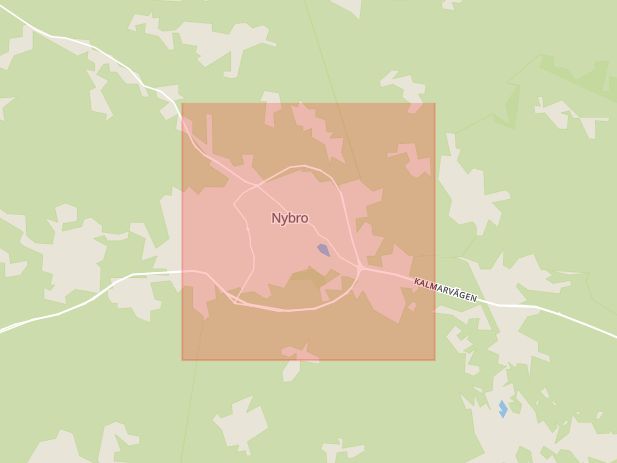 Karta som med röd fyrkant ramar in Nybro Kommun, Nybro, Kalmar län