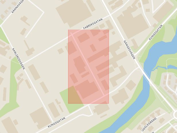 Karta som med röd fyrkant ramar in Gjuterigatan, Ljungby, Kronobergs län