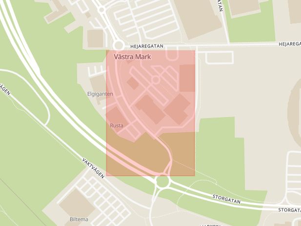 Karta som med röd fyrkant ramar in Handelsvägen, Växjö, Kronobergs län