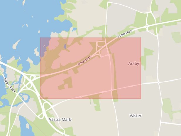 Karta som med röd fyrkant ramar in Hjalmar Petris Väg, Verkstadsgatan, Växjö, Kronobergs län