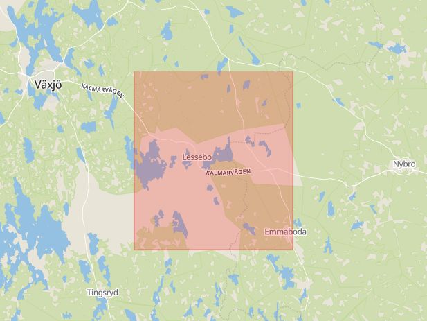 Karta som med röd fyrkant ramar in Lessebo, Kronobergs län