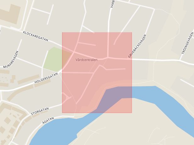 Karta som med röd fyrkant ramar in Urmakaregatan, Lasarettsvägen, Stafsinge, Glaspärlevägen, Falkenberg, Hallands län