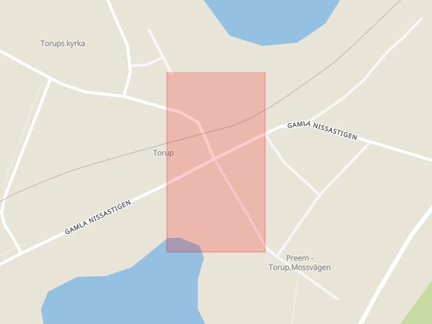 Karta som med röd fyrkant ramar in Torup, Hylte, Hallands län