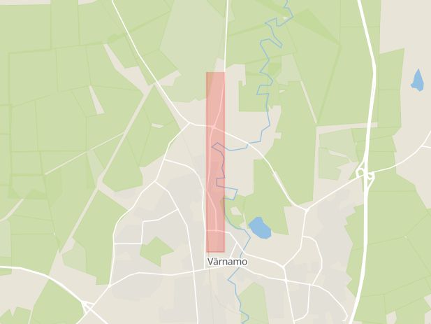 Karta som med röd fyrkant ramar in Jönköpingsvägen, Värnamo, Jönköpings län