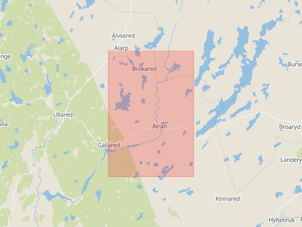 Karta som med röd fyrkant ramar in Ätran, Svenljunga, Hallands län