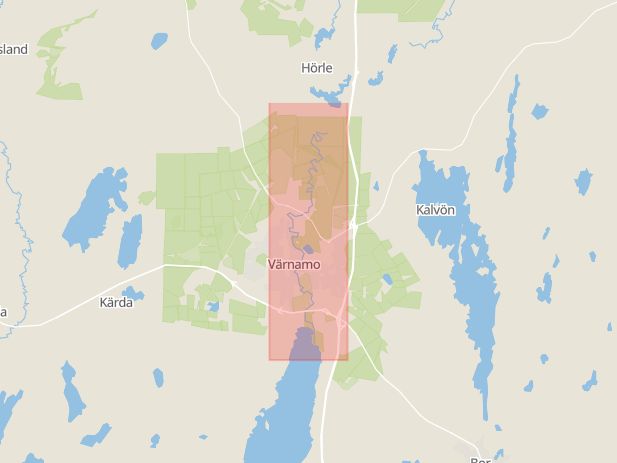 Karta som med röd fyrkant ramar in Lagan, Värnamo, Trafikplats Toftaholm, Ljungby, Jönköpings län