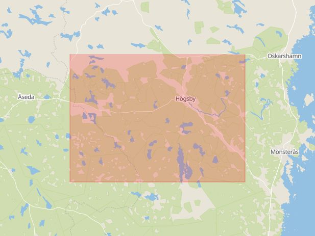 Karta som med röd fyrkant ramar in Högsby, Kalmar län