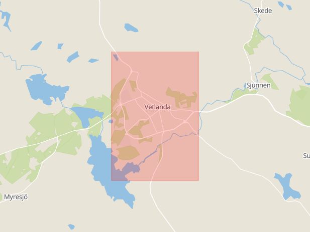 Karta som med röd fyrkant ramar in Vetlanda, Jönköpings län