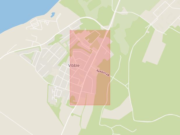 Karta som med röd fyrkant ramar in Vibble, Toftavägen, Gotlands län