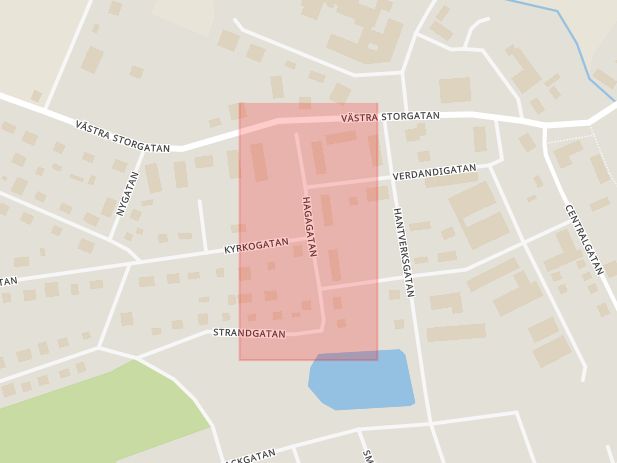 Karta som med röd fyrkant ramar in Hagagatan, Hillerstorp, Rosenlund, Jönköping, Eksjö Kommun, Jönköpings län