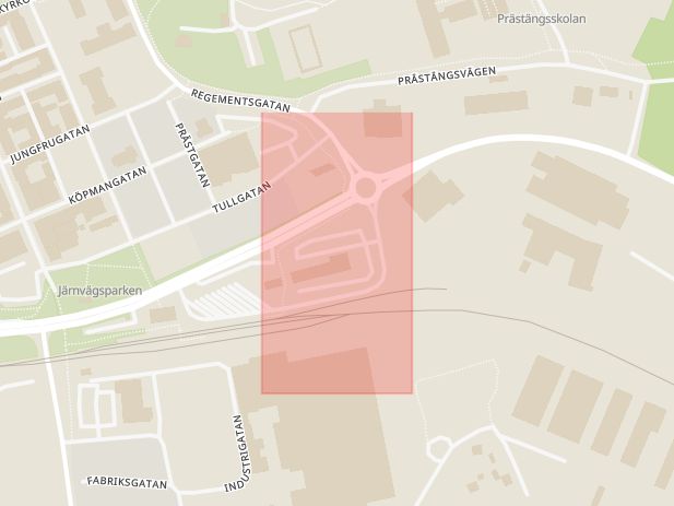 Karta som med röd fyrkant ramar in Lokgatan, Eksjö, Jönköpings län