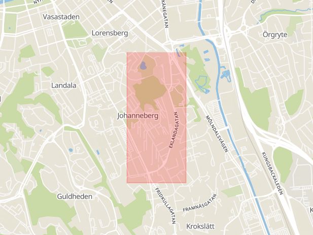 Karta som med röd fyrkant ramar in Göteborg, Gårdstens Industriväg, Eklandagatan, Lerum, Ekollonvägen, Kungälv, Uddevalla, Jarlsgatan, Västra Götalands län