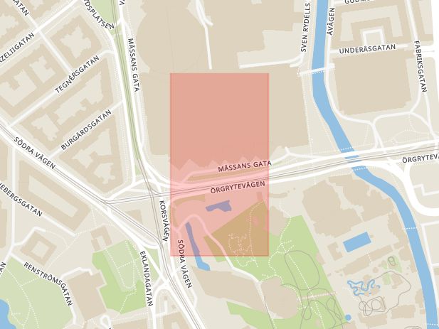 Karta som med röd fyrkant ramar in Korsvägen, Gothia Towers, Göteborg, Västra Götalands län