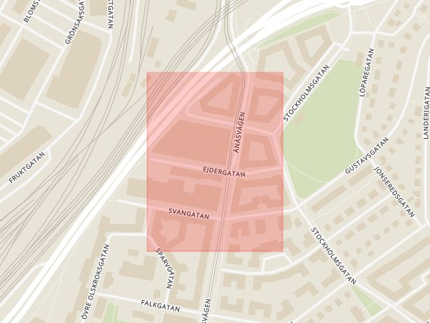 Karta som med röd fyrkant ramar in Ejdergatan, Göteborg, Västra Götalands län