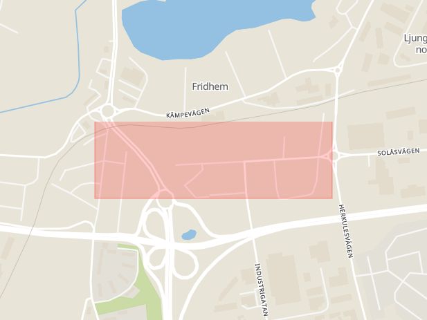 Karta som med röd fyrkant ramar in Norrängen, Huskvarna, Barnhemsgatan, Jönköping, Jönköpings län