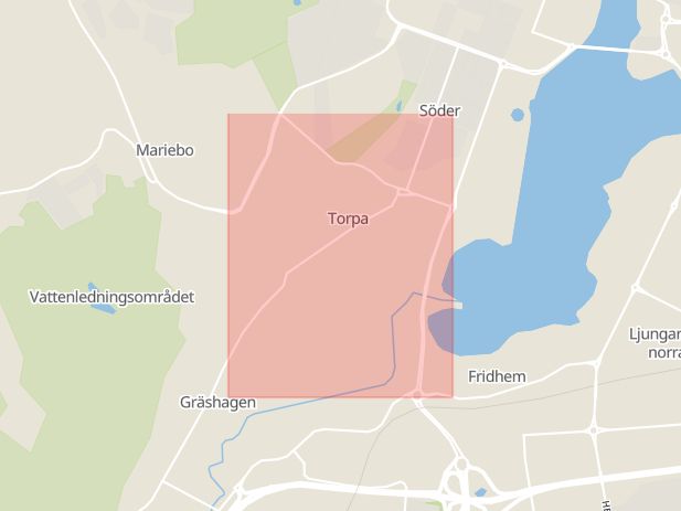 Karta som med röd fyrkant ramar in Vaggeryd, Torpa, Jönköping, Jönköpings län