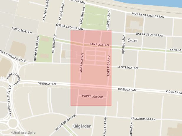 Karta som med röd fyrkant ramar in Hammarvägen, Norrahammar, Slottsgatan, Jönköping, Jönköpings län