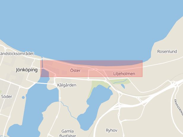Karta som med röd fyrkant ramar in Östra Storgatan, Jönköping, Ingatorp, Eksjö, Jönköpings län