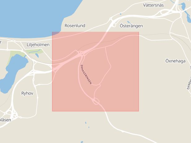 Karta som med röd fyrkant ramar in Ekhagen, Jönköping, Vetlanda, Jönköpings län