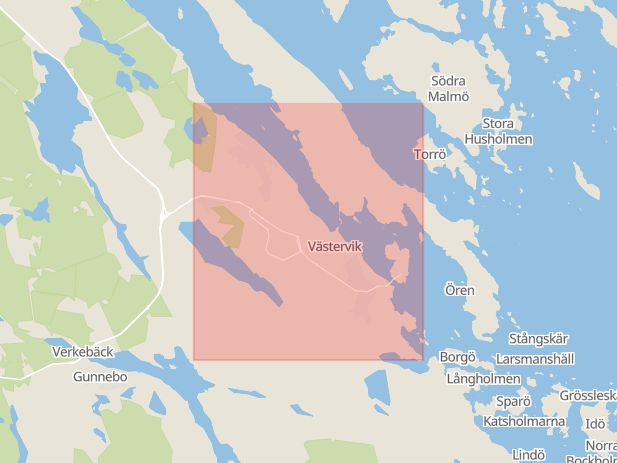 Karta som med röd fyrkant ramar in Västerviks Kommun, Västervik, Kalmar län