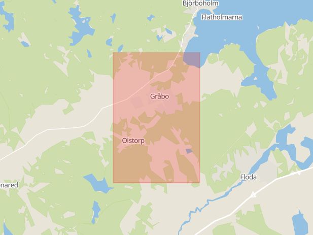 Karta som med röd fyrkant ramar in Gråbo, Lerum, Västra Götalands län