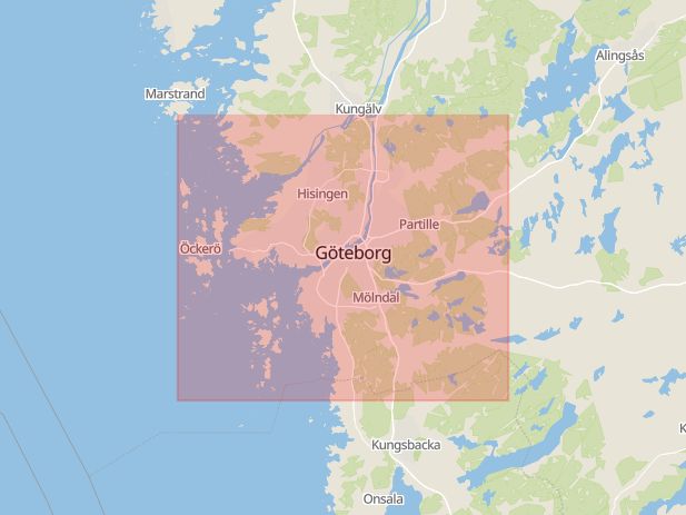 Karta som med röd fyrkant ramar in Göteborg, Västra Götalands län