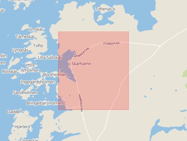 Karta som med röd fyrkant ramar in Skärhamn, Tjörn, Västra Götalands län