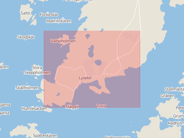 Karta som med röd fyrkant ramar in Lysekil, Västra Götalands län