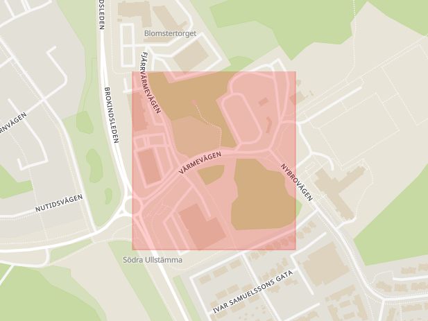 Karta som med röd fyrkant ramar in Värmevägen, Linköpings Kommun, Linköping, Östergötlands län
