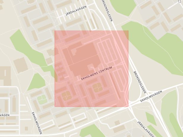 Karta som med röd fyrkant ramar in Ekholmen, Ekholmens Centrum, Linköping, Östergötlands län