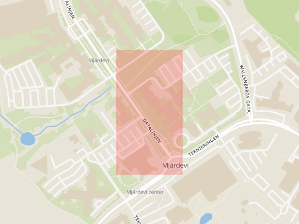 Karta som med röd fyrkant ramar in Mjärdevi, Linköping, Östergötlands län