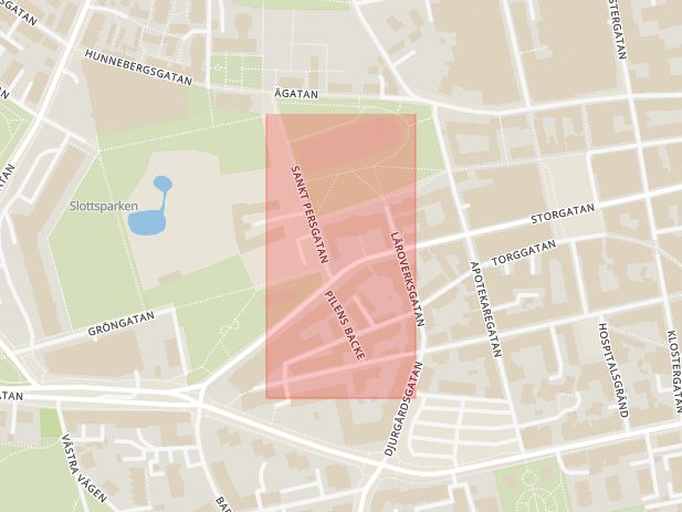 Karta som med röd fyrkant ramar in Kommunkontor, Linköping, Östergötlands län