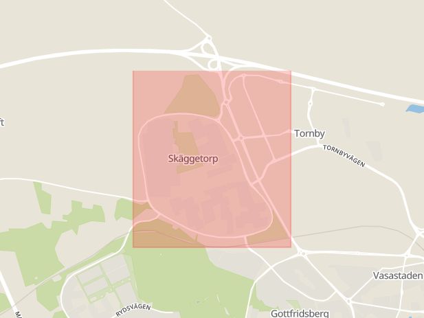 Karta som med röd fyrkant ramar in Skäggetorp, Linköping, Norrköping, Gamla Övägen, Östergötlands län