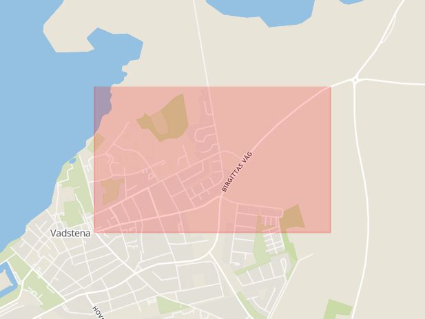 Karta som med röd fyrkant ramar in Motalagatan, Vadstena, Östergötlands län