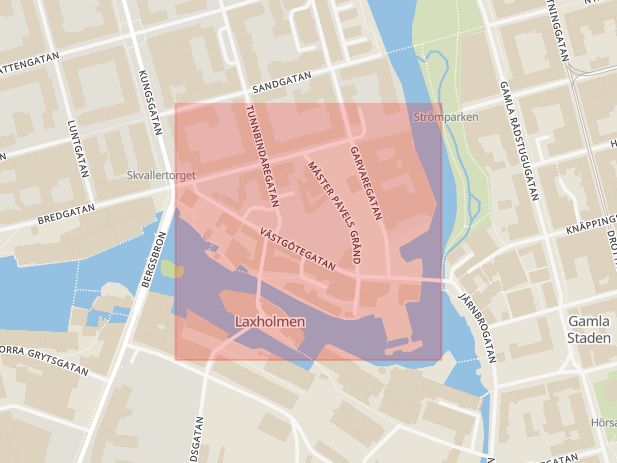 Karta som med röd fyrkant ramar in Västgötegatan, Norrköping, Östergötlands län