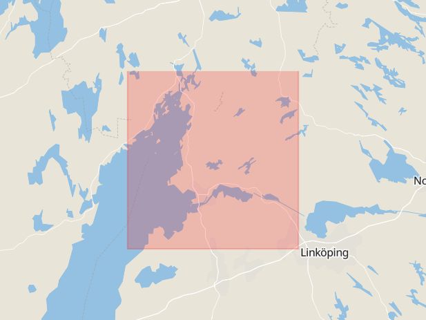 Karta som med röd fyrkant ramar in Norrköping, Motala Kommun, Östergötlands län