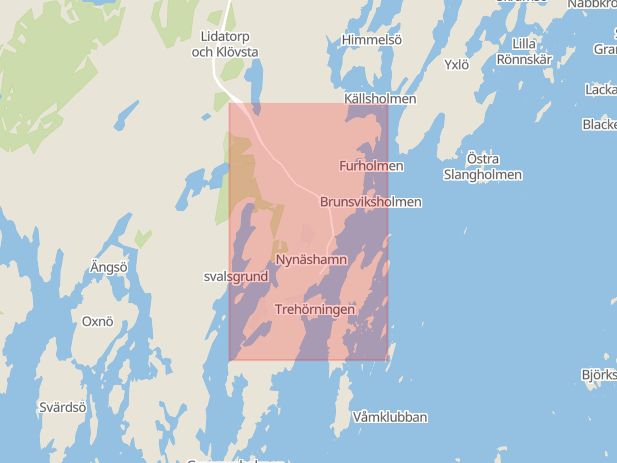 Karta som med röd fyrkant ramar in Örnen, Nynäshamn, Stockholms län