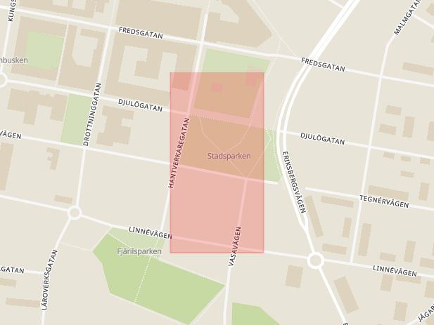 Karta som med röd fyrkant ramar in Stadsparken, Katrineholm, Södermanlands län
