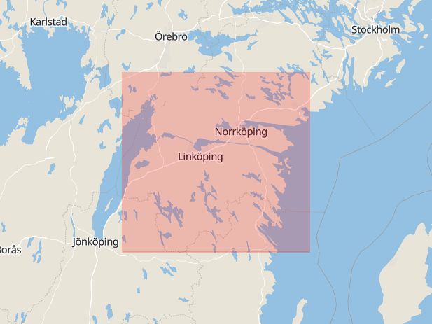 Karta som med röd fyrkant ramar in Östergötlands Län, Bråddgatan, Norrköping, Hantverkaregatan, Söderleden, Linköping, Storgatan, Hageby, Östergötland, Östergötlands län