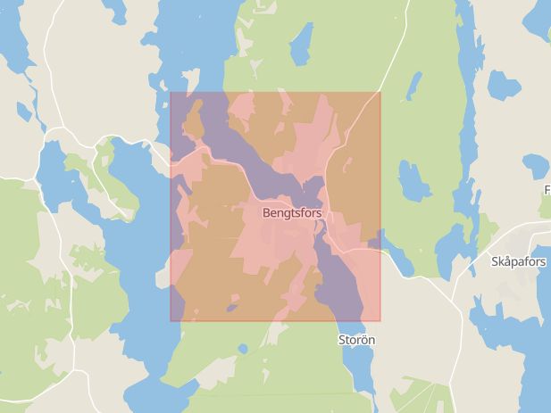 Karta som med röd fyrkant ramar in Göteborg, Andra Långgatan, Nordhemsgatan, Bengtsfors, Hjällbogärdet, Västra Götalands län
