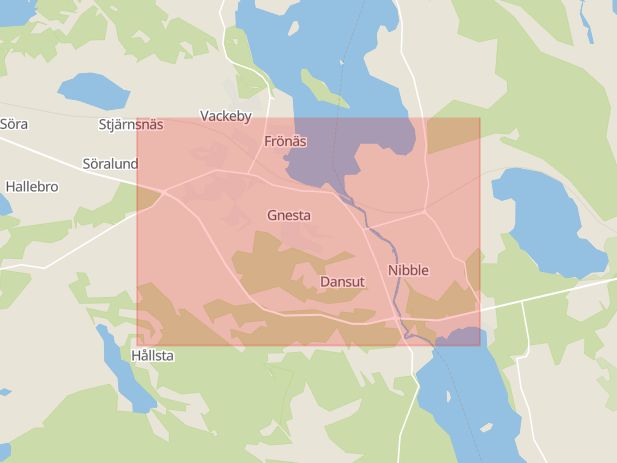 Karta som med röd fyrkant ramar in Gnesta Kommun, Postlåda, Gnesta, Södermanlands län