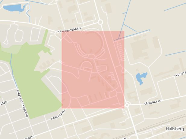 Karta som med röd fyrkant ramar in Nytorgsgatan, Hallsberg, Örebro län