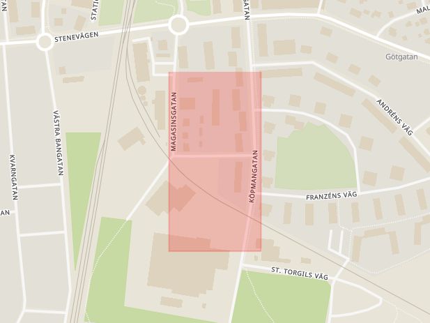 Karta som med röd fyrkant ramar in Kvarnparken, Kumla, Örebro län